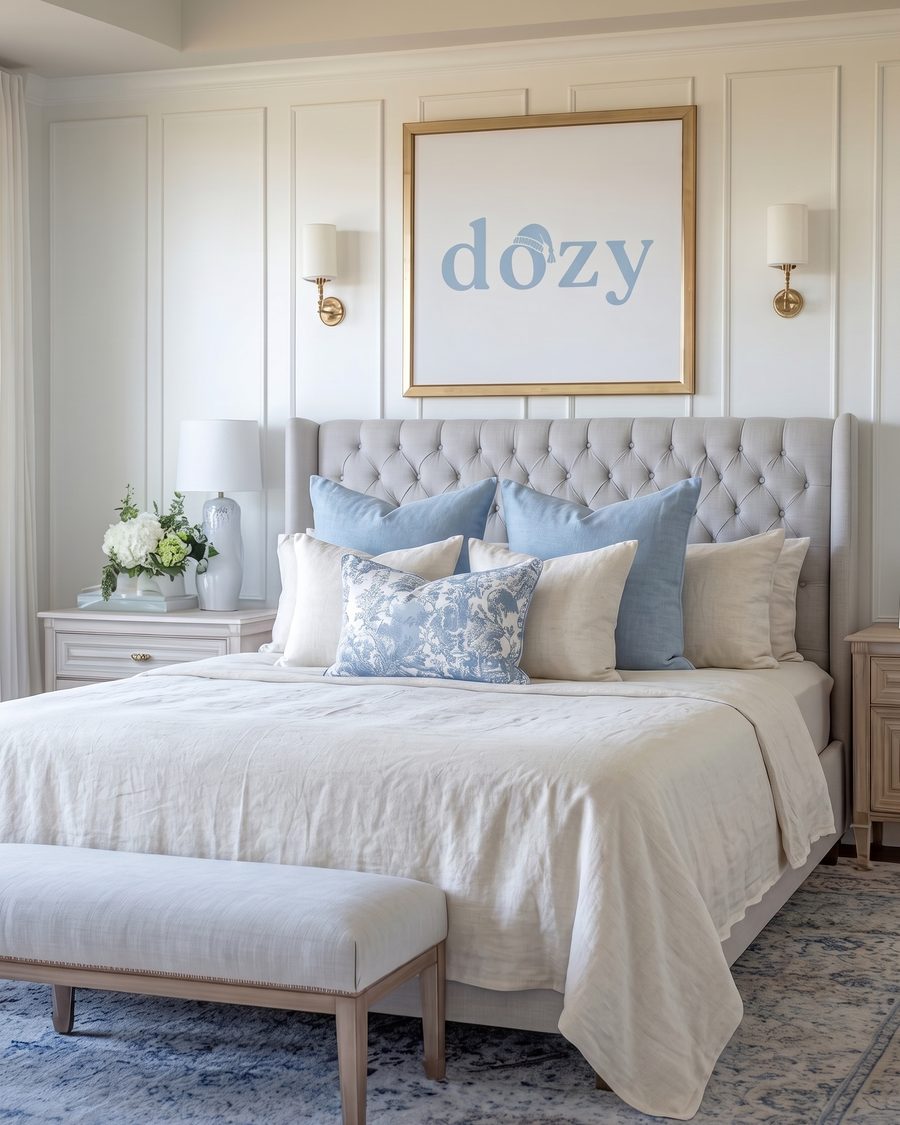 A Dozy bedroom made up in natural-fiber sheets